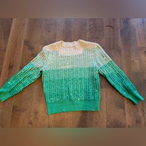 Cream and Green Sequined Sweater Vintage 1970s